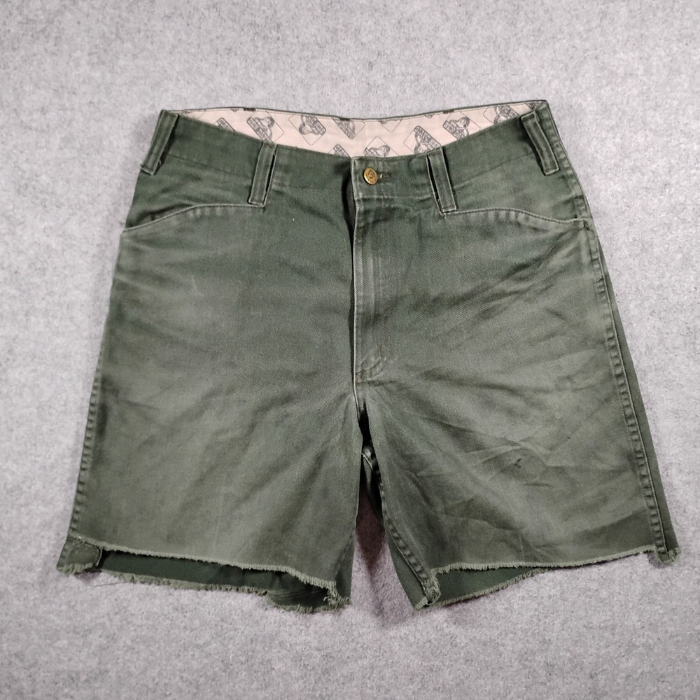 Ben Davis Men's Army Green Distressed Cut Off Raw Hem Plenty Tough Shorts Sz 32
